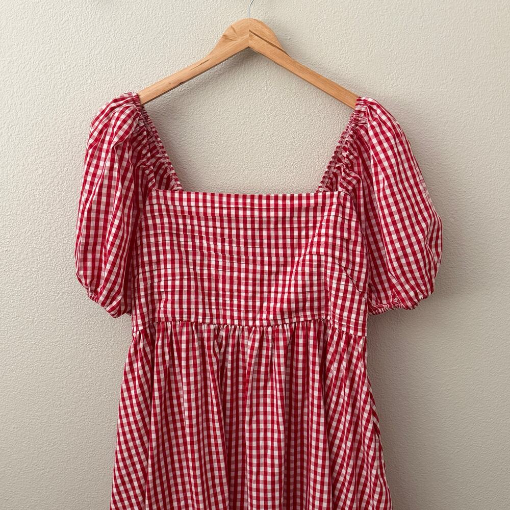 ABERCROMBIE & FITCH | Red White Gingham Smocked Puff Sleeve Babydoll Dress | XLP - Picture 2 of 10